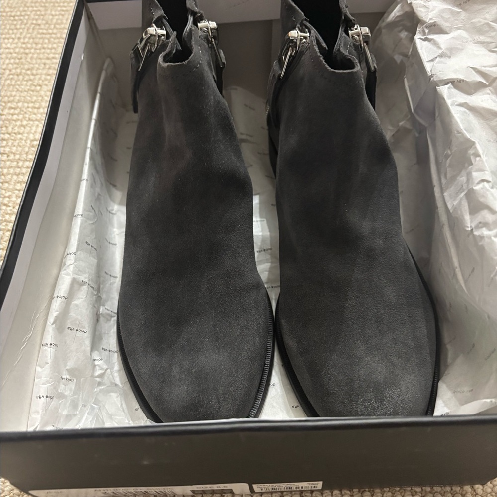 Dolce Vita VESA Dark Grey Ankle Booties with Side Zipper